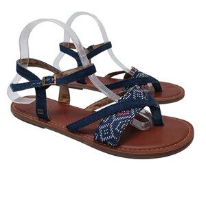Toms Sandals Lexie Embroidered‎ Denim Strappy Thong Flats Womens 9.5